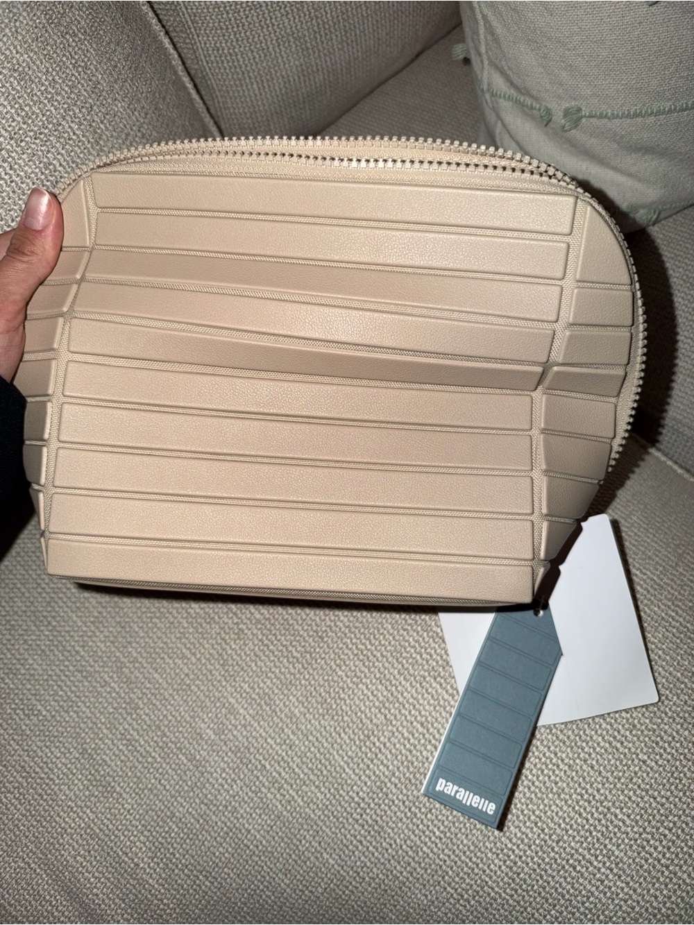 Parallelle Beige Textured Zip Cosmetic Pouch